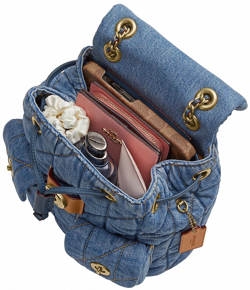 COACH Tabby Denim Quilted Chain Strap Backpack