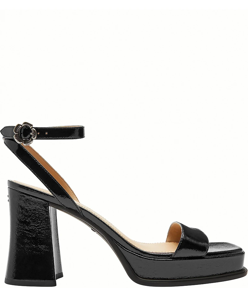 COACH Tea Rose Glazed Leather Ankle Strap Platform Sandals