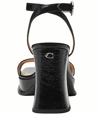 COACH Tea Rose Glazed Leather Ankle Strap Platform Sandals