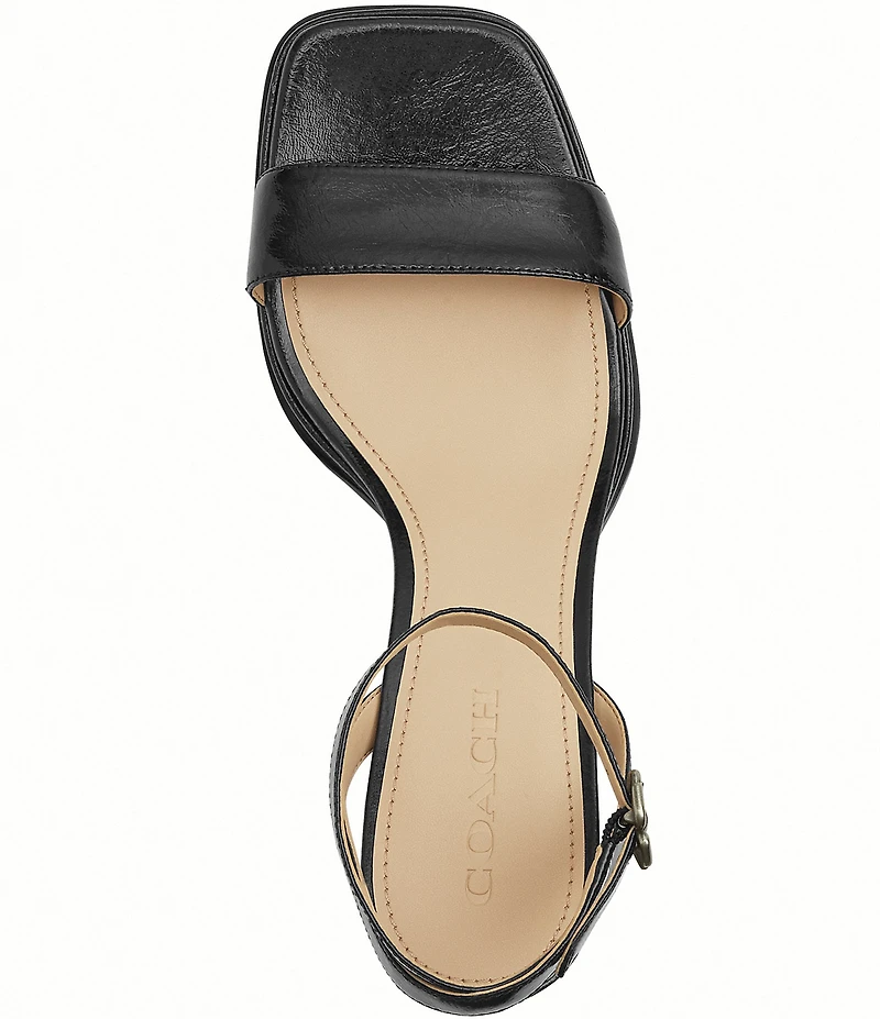 COACH Tea Rose Glazed Leather Ankle Strap Platform Sandals