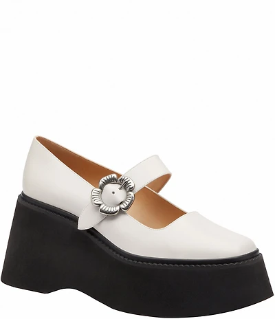 COACH Tea Rose Leather Platform Floral Hardware Mary Jane Pumps