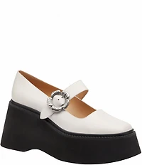 COACH Tea Rose Leather Platform Floral Hardware Mary Jane Pumps