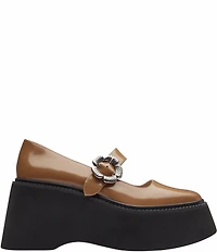 COACH Tea Rose Leather Platform Floral Hardware Mary Jane Pumps