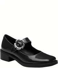 COACH Tea Rose Leather Square Toe Floral Hardware Mary Jane Pumps