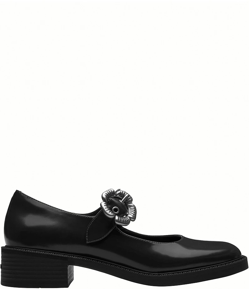 COACH Tea Rose Leather Square Toe Floral Hardware Mary Jane Pumps