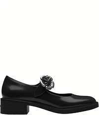 COACH Tea Rose Leather Square Toe Floral Hardware Mary Jane Pumps