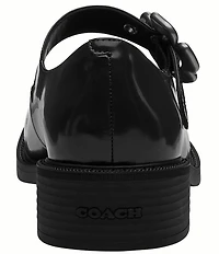 COACH Tea Rose Leather Square Toe Floral Hardware Mary Jane Pumps