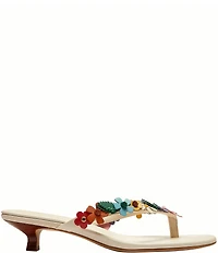 COACH Tea Rose Leather Thong Floral Kitten Heel Sandals