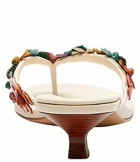 COACH Tea Rose Leather Thong Floral Kitten Heel Sandals