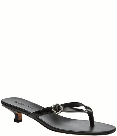COACH Tea Rose Leather Thong Kitten Heel Sandals