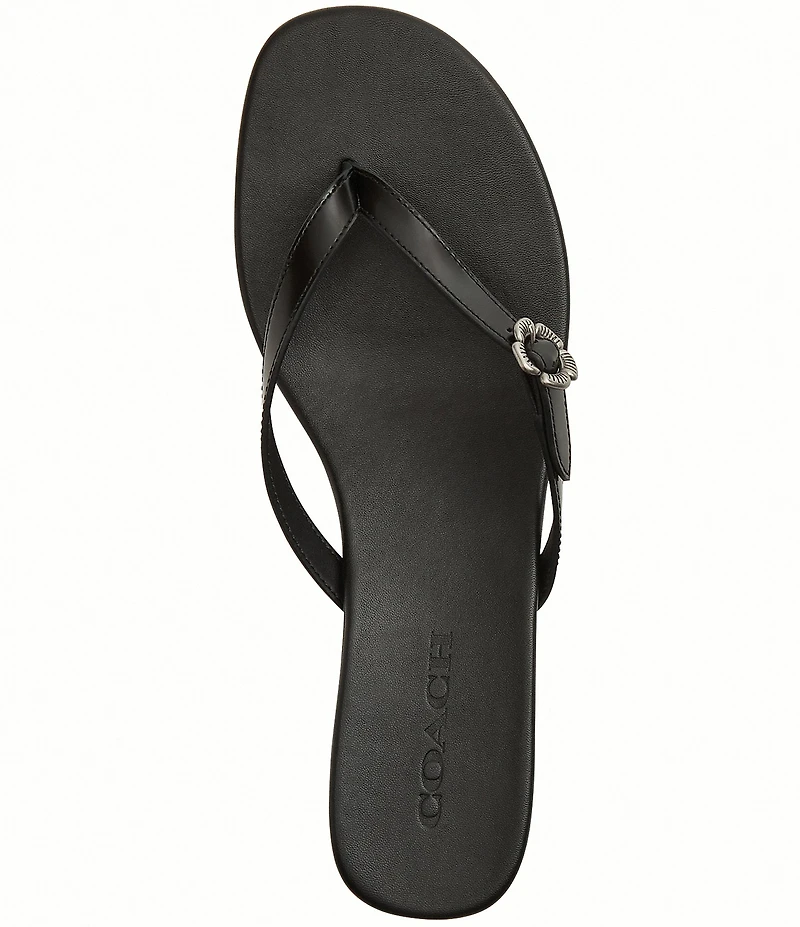 COACH Tea Rose Leather Thong Kitten Heel Sandals