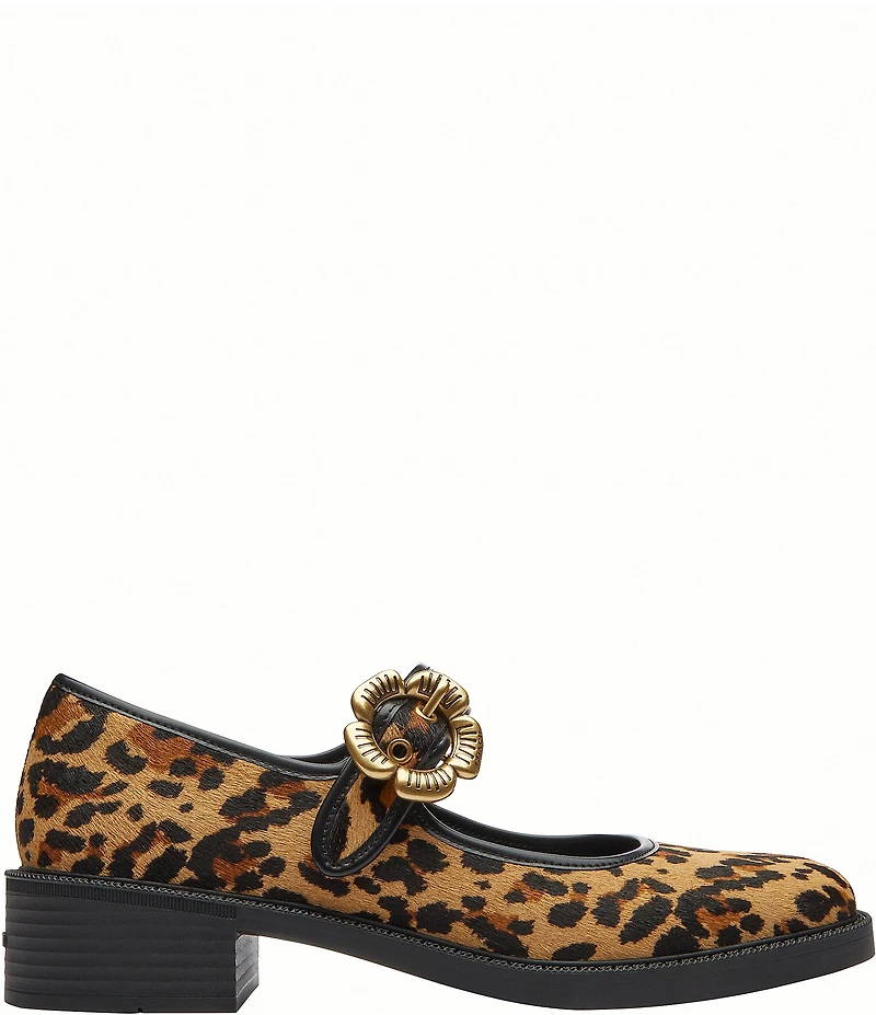 COACH Tea Rose Leopard Print Hair Calf Floral Hardware Mary Jane Pumps