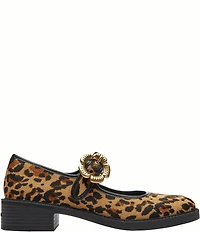 COACH Tea Rose Leopard Print Hair Calf Floral Hardware Mary Jane Pumps