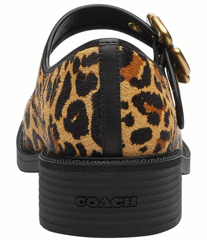 COACH Tea Rose Leopard Print Hair Calf Floral Hardware Mary Jane Pumps