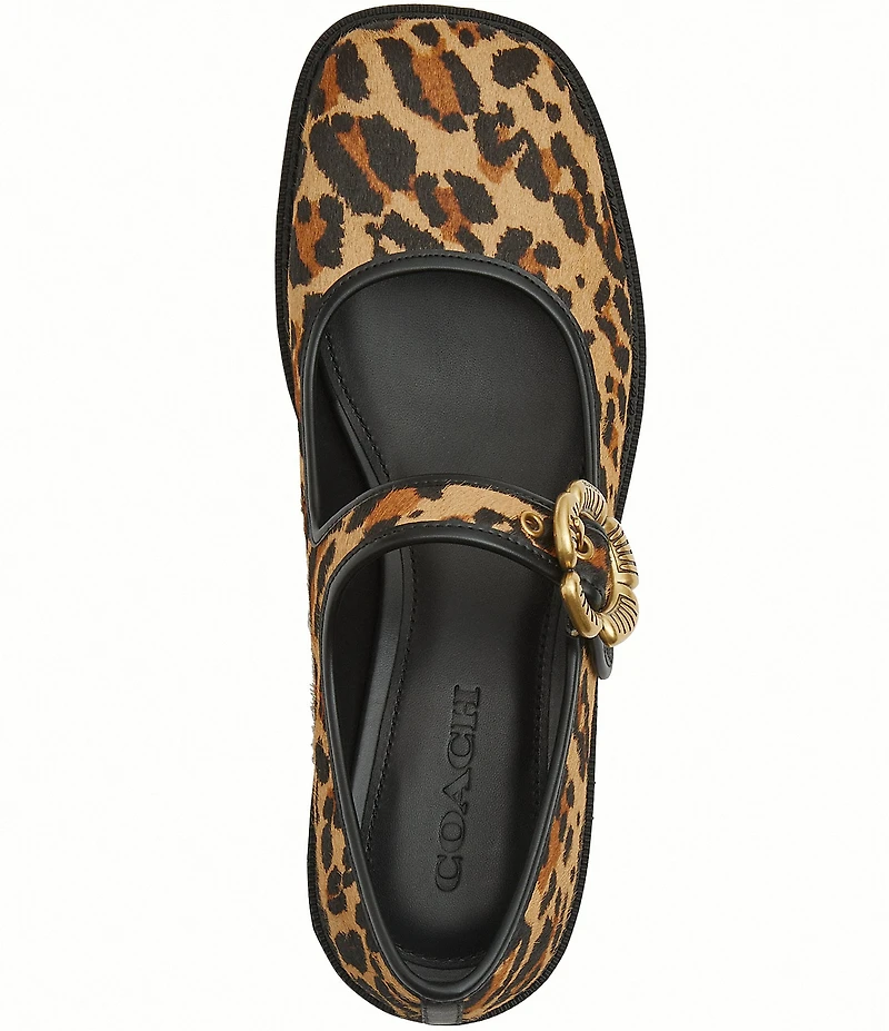 COACH Tea Rose Leopard Print Hair Calf Floral Hardware Mary Jane Pumps