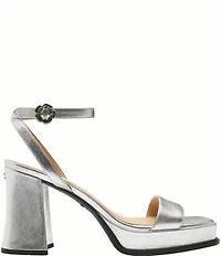 COACH Tea Rose Metallic Leather Ankle Strap Platform Sandals