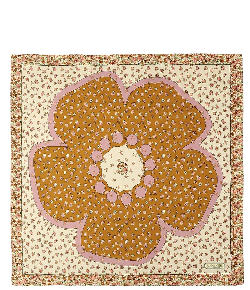 COACH Tea Rose Multi Floral Silk Square Scarf