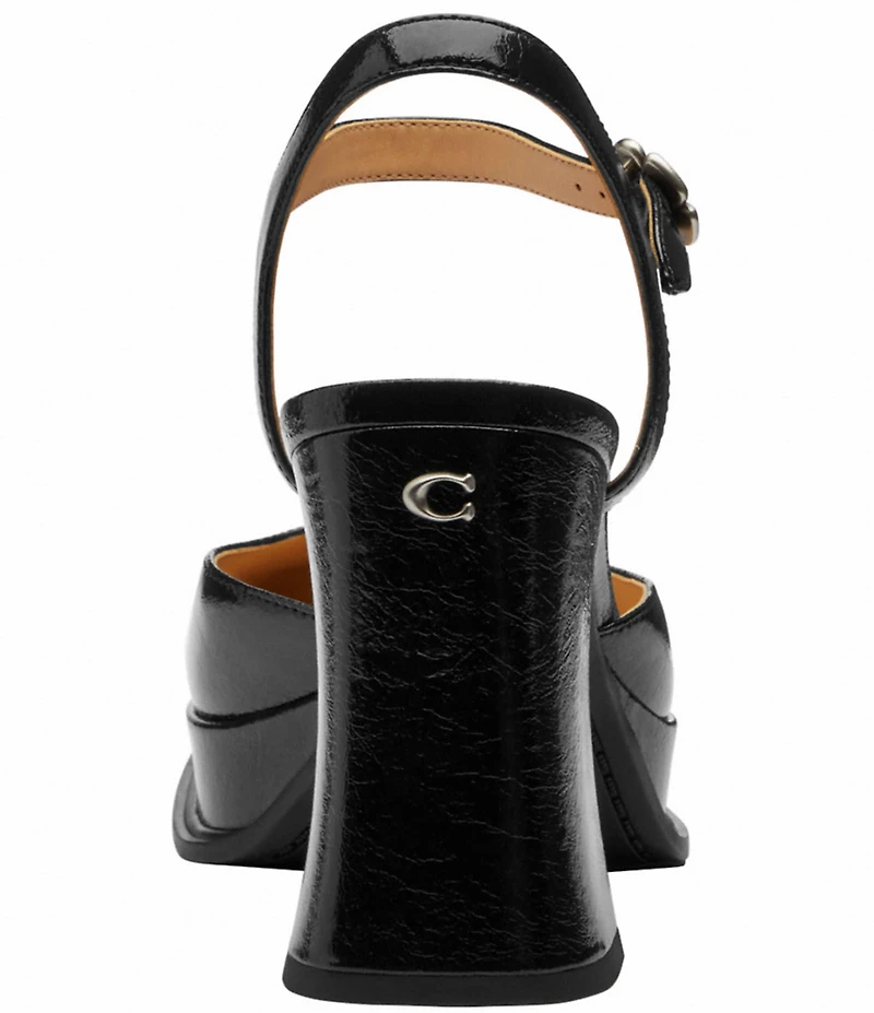 COACH Tea Rose Patent Leather Ankle Strap Block Heel Pumps