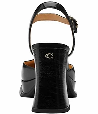 COACH Tea Rose Patent Leather Ankle Strap Block Heel Pumps