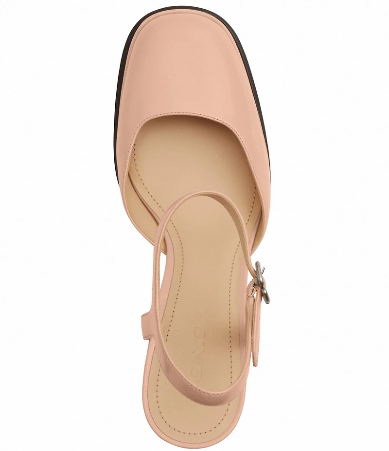 COACH Tea Rose Patent Leather Ankle Strap Block Heel Pumps