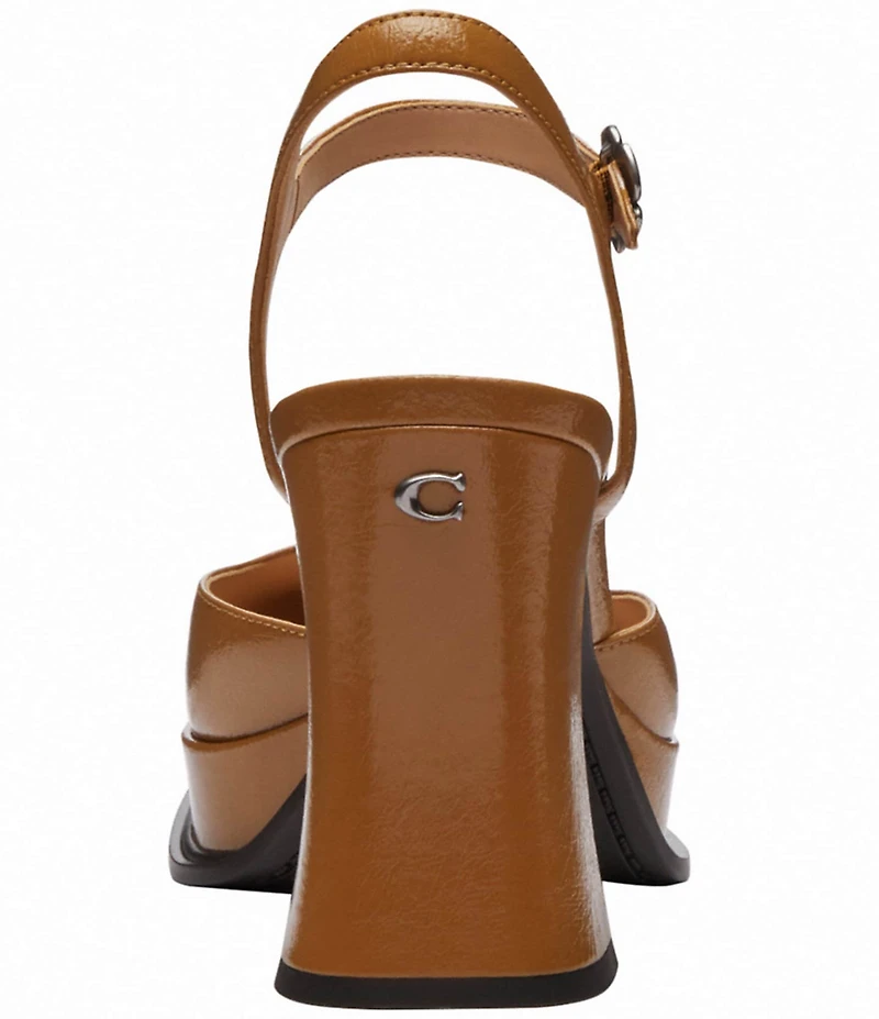 COACH Tea Rose Patent Leather Ankle Strap Block Heel Pumps