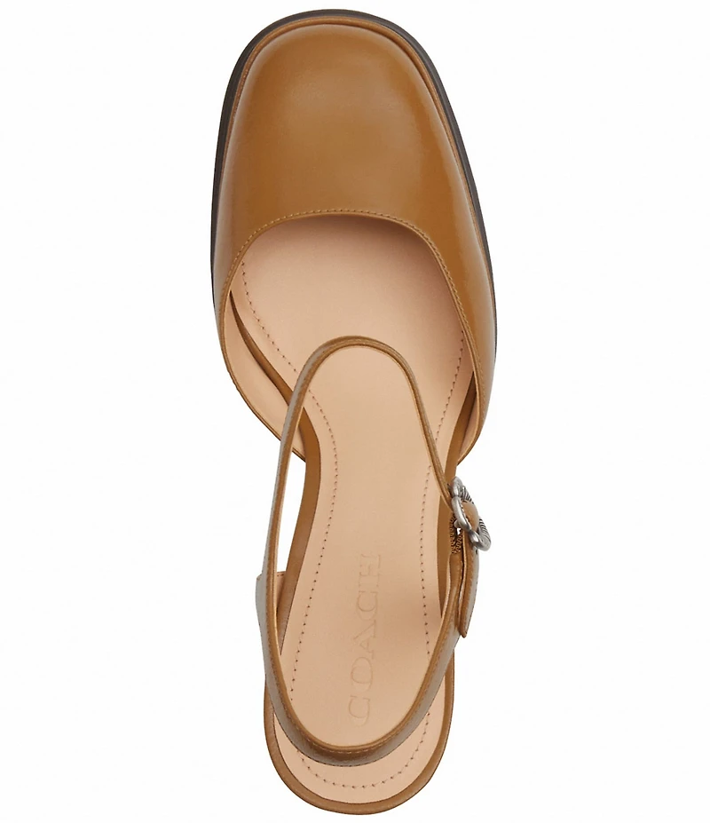 COACH Tea Rose Patent Leather Ankle Strap Block Heel Pumps