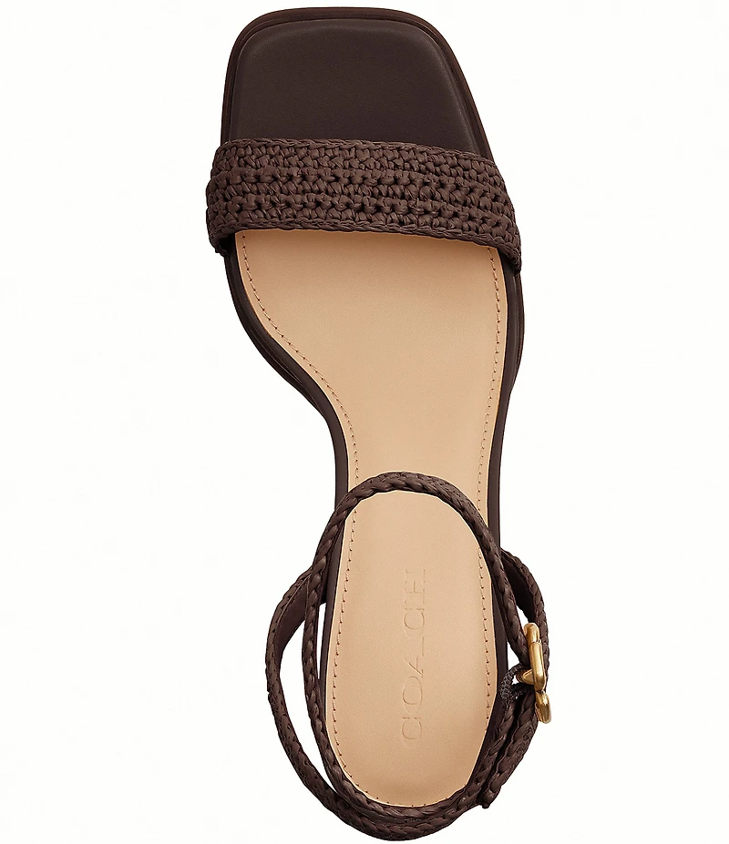 COACH Tea Rose Raffia Platform Block Heel Sandals