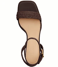 COACH Tea Rose Raffia Platform Block Heel Sandals