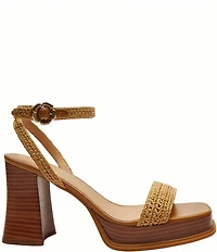 COACH Tea Rose Raffia Platform Block Heel Sandals