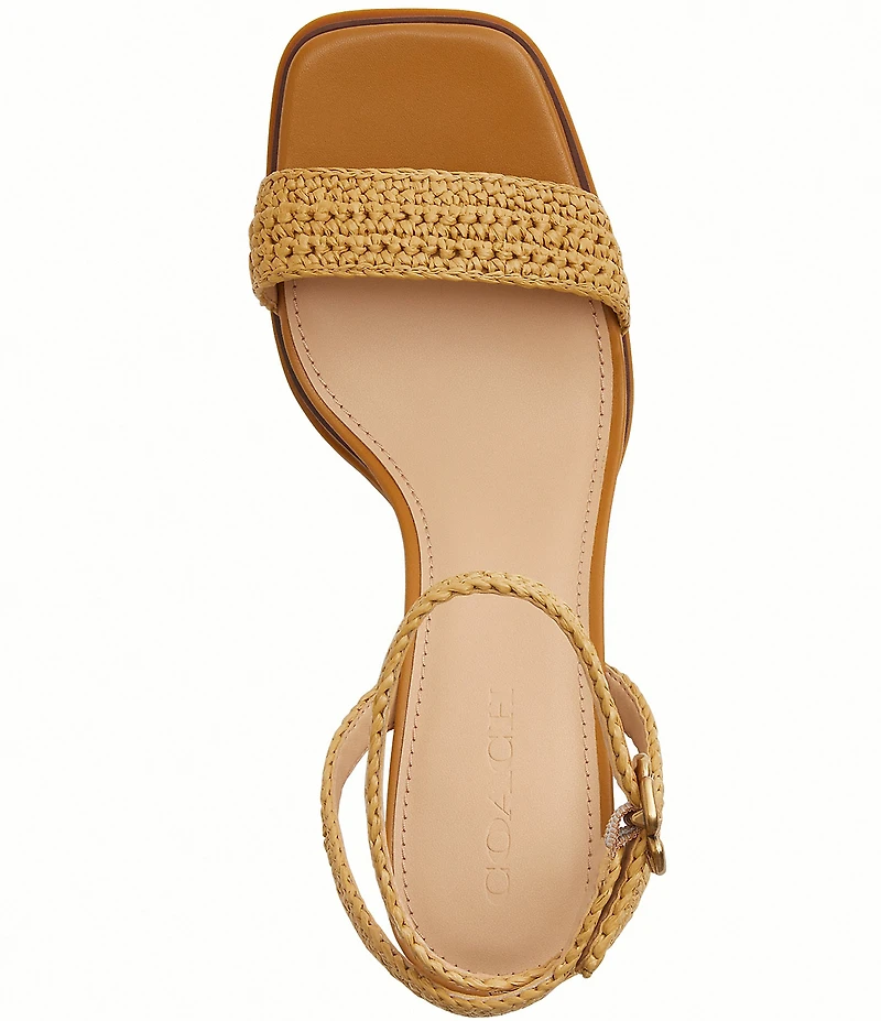 COACH Tea Rose Raffia Platform Block Heel Sandals