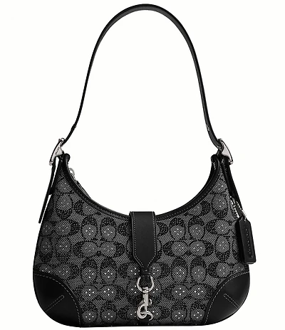 COACH The Coach Originals Hamptons 2005 Crystal Signature Jacquard Contrast Trim Hobo Shoulder Bag