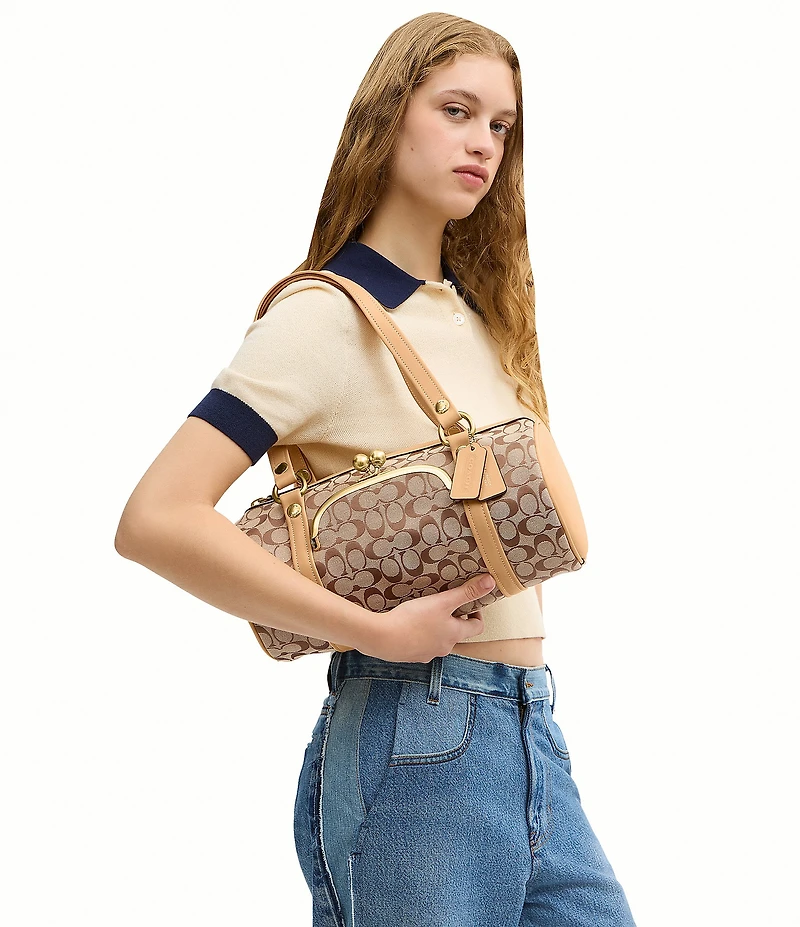 COACH The Coach Originals Signature Jacquard Kisslock Barrel Shoulder Bag