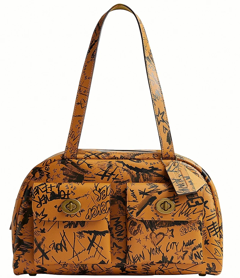 COACH Twin Turn lock Bag With Graffiti Print Satchel Bag