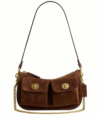 COACH Twin Turnlock Suede Waverly Shoulder Bag