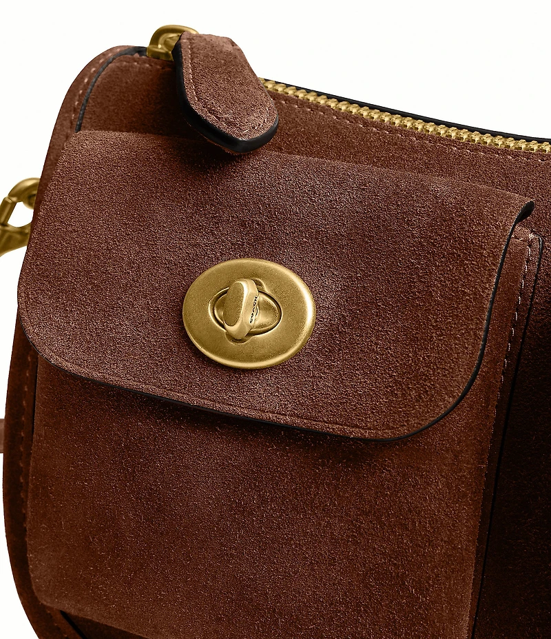 COACH Twin Turnlock Suede Waverly Shoulder Bag