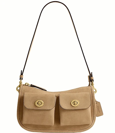 COACH Twin Turnlock Suede Waverly Shoulder Bag