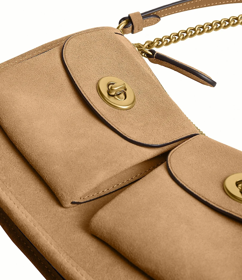 COACH Twin Turnlock Suede Waverly Shoulder Bag