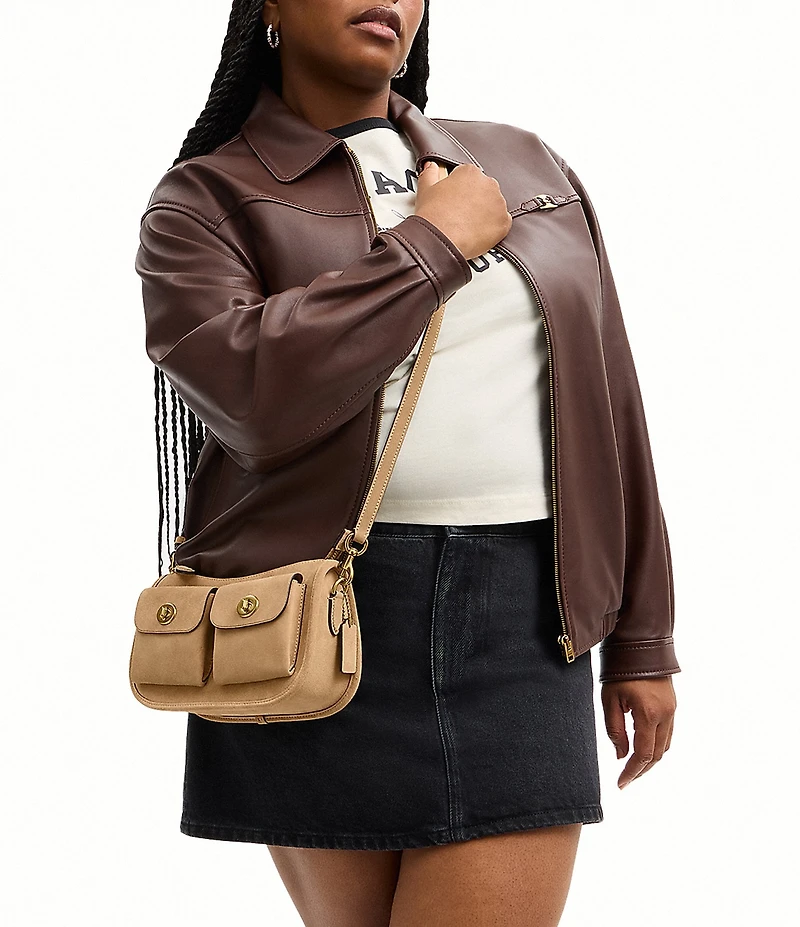 COACH Twin Turnlock Suede Waverly Shoulder Bag