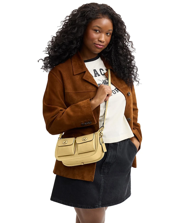 COACH Twin Turnlock Waverly Leather Shoulder Bag