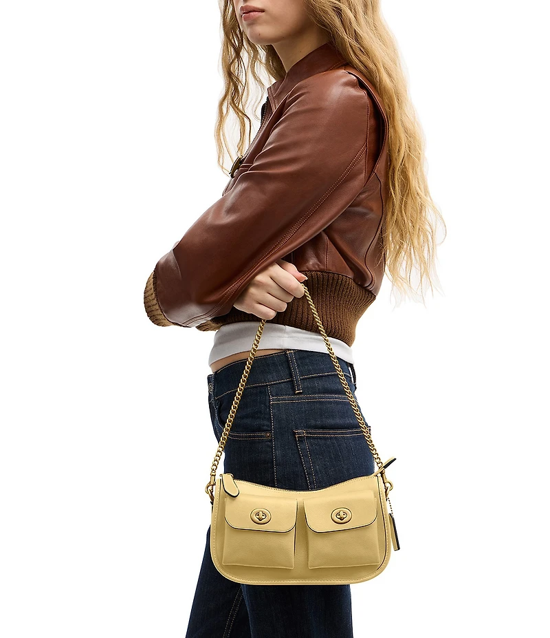 COACH Twin Turnlock Waverly Leather Shoulder Bag