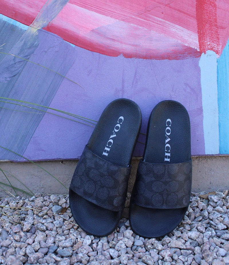 COACH Women's Udele Logo Print Canvas Pool Slide Sandals