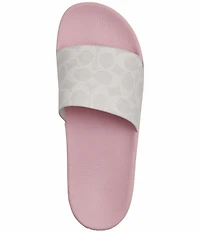 COACH Women's Udele Logo Print Canvas Pool Slide Sandals
