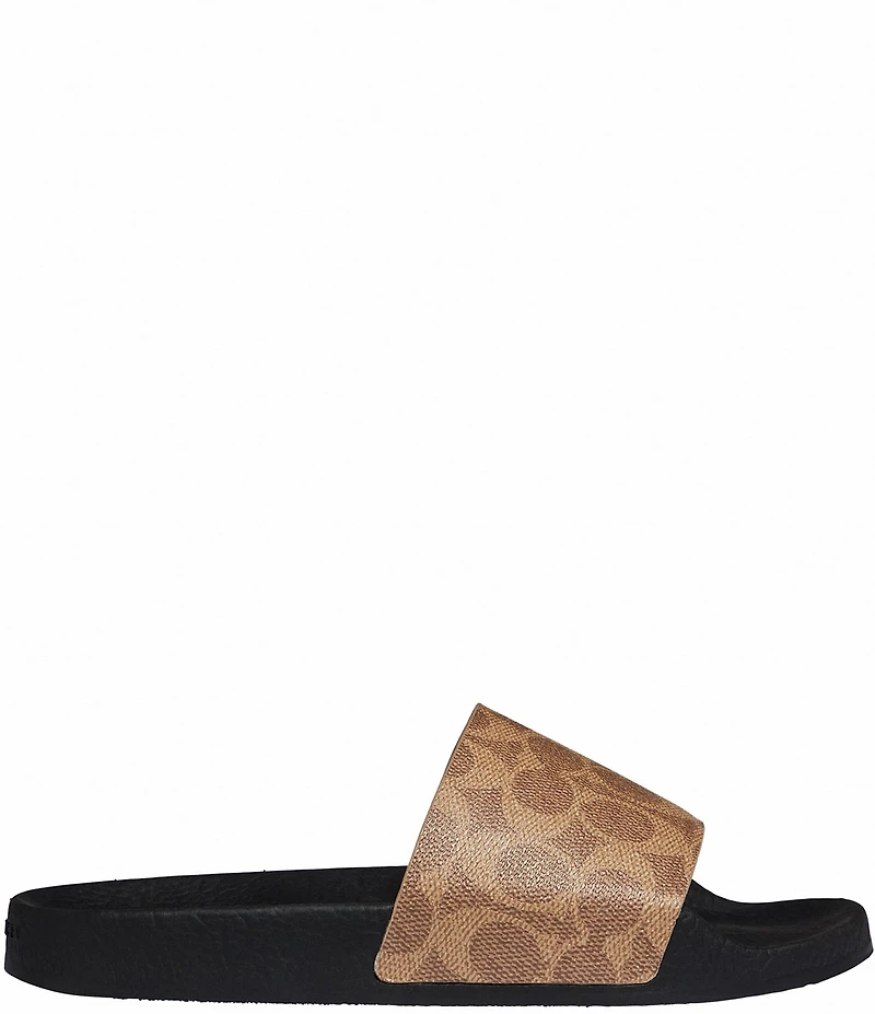COACH Women's Udele Logo Print Canvas Pool Slide Sandals