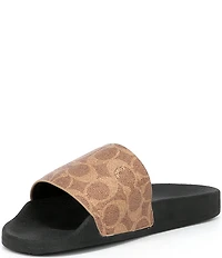 COACH Women's Udele Logo Print Canvas Pool Slide Sandals