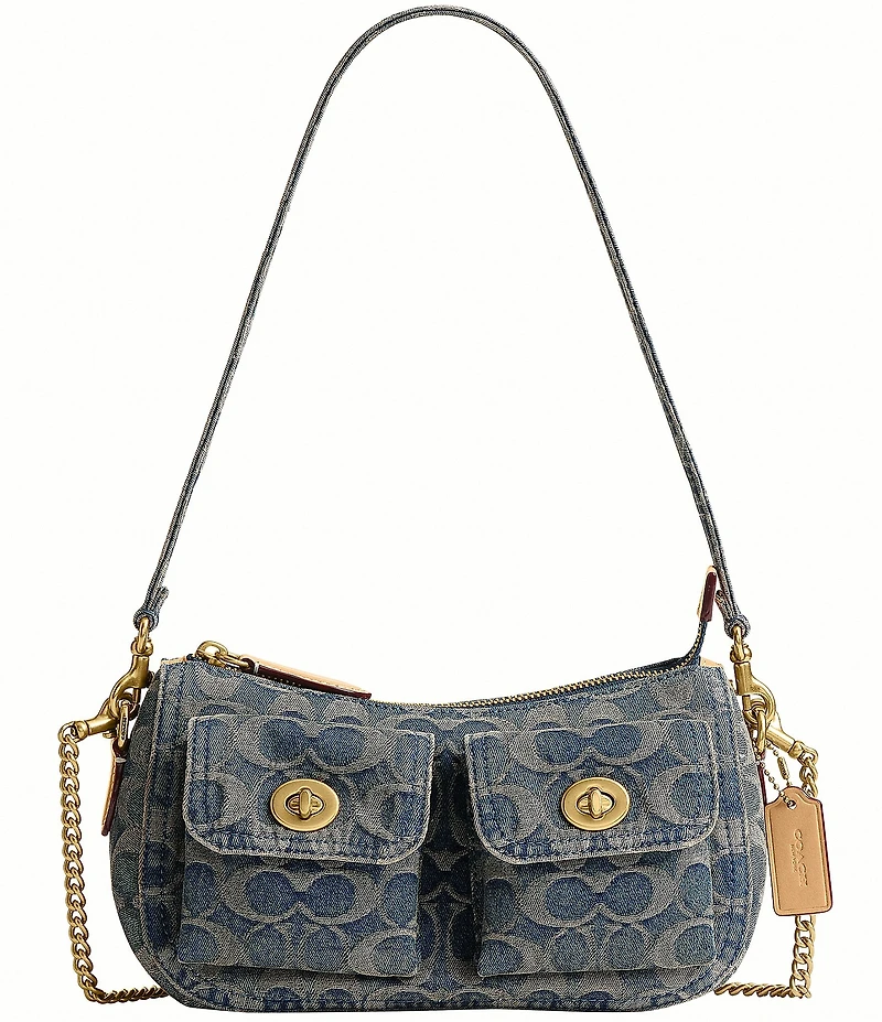 COACH Waverly Loved Denim Twin Turnlock Shoulder Bag