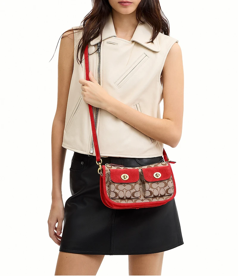 COACH Waverly Signature Jacquard Twin Turn Lock Shoulder Bag