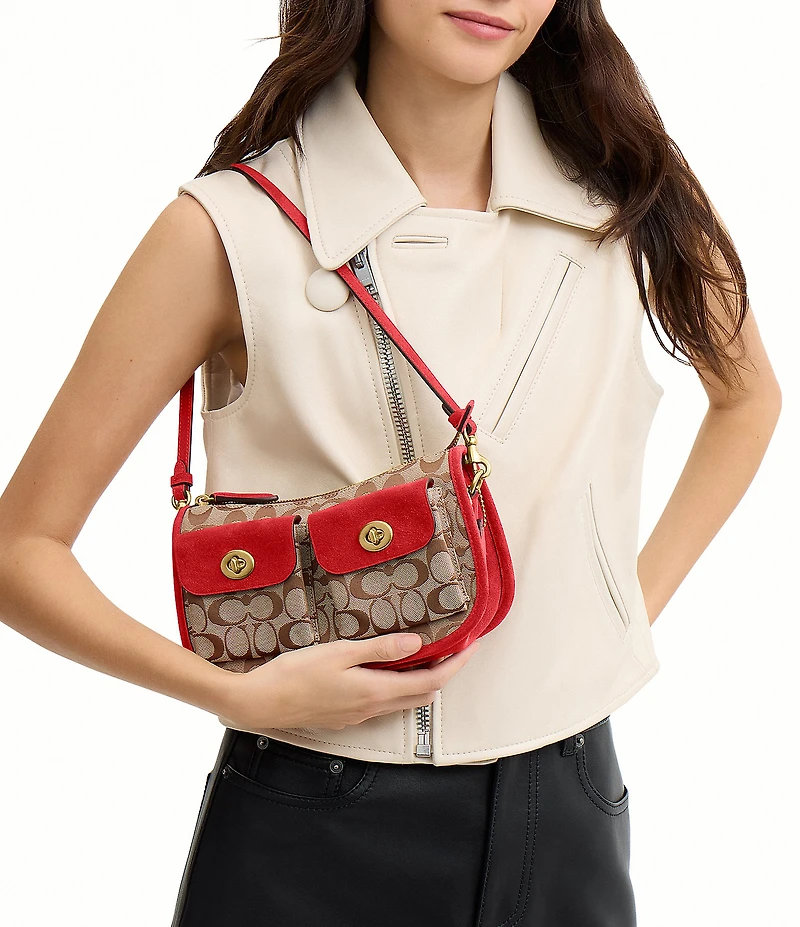 COACH Waverly Signature Jacquard Twin Turn Lock Shoulder Bag