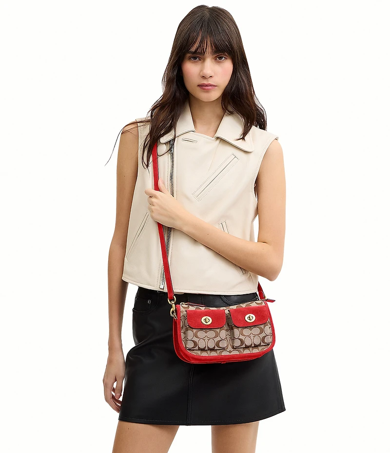 COACH Waverly Signature Jacquard Twin Turn Lock Shoulder Bag