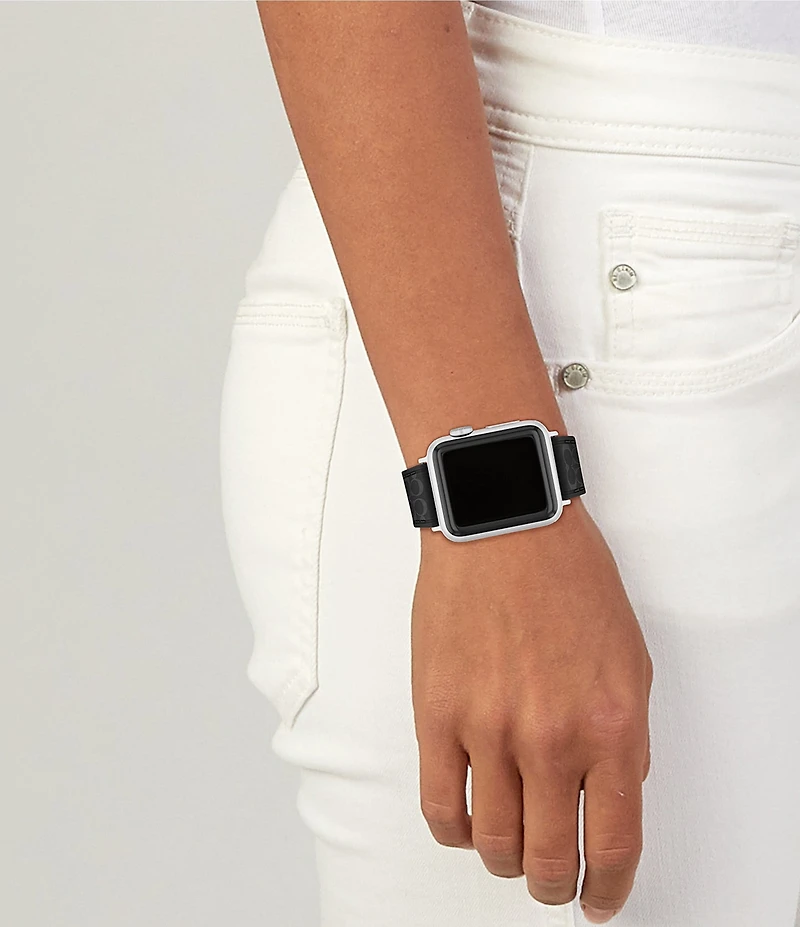 COACH Women's 38/40/41mm Black Silicone Signature Logo Strap for Apple Watch