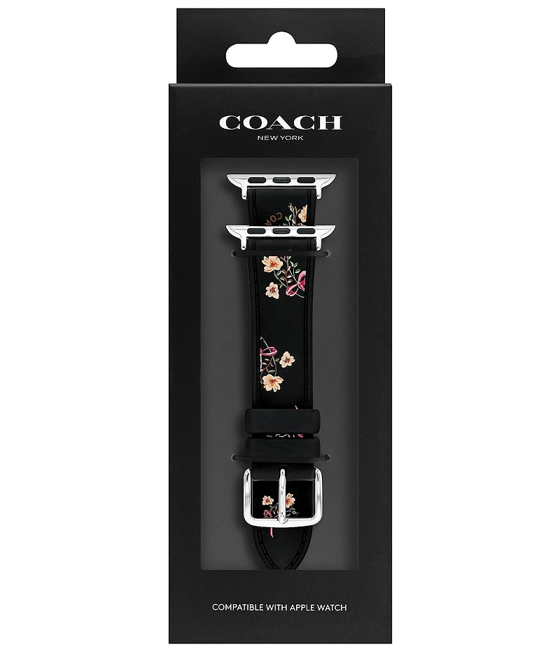 COACH Women's 38/40/41mm Floral Black Silicone Strap for Apple Watch